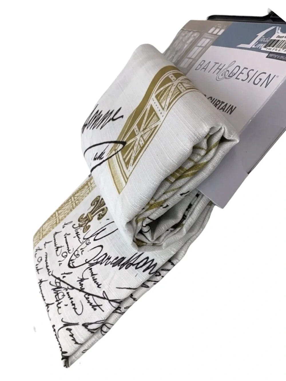 Paris Eiffel Tower Material Fabric Shower Curtain White Gold 70’x 72” NEW